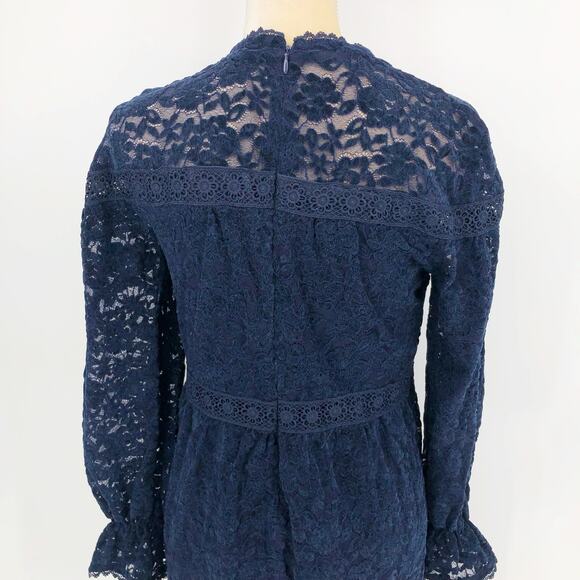 Tahari ASL Womens Lace Mini Dress 4 Blue Long Sleeve Mock Neck Babydoll NWT - Picture 8 of 13
